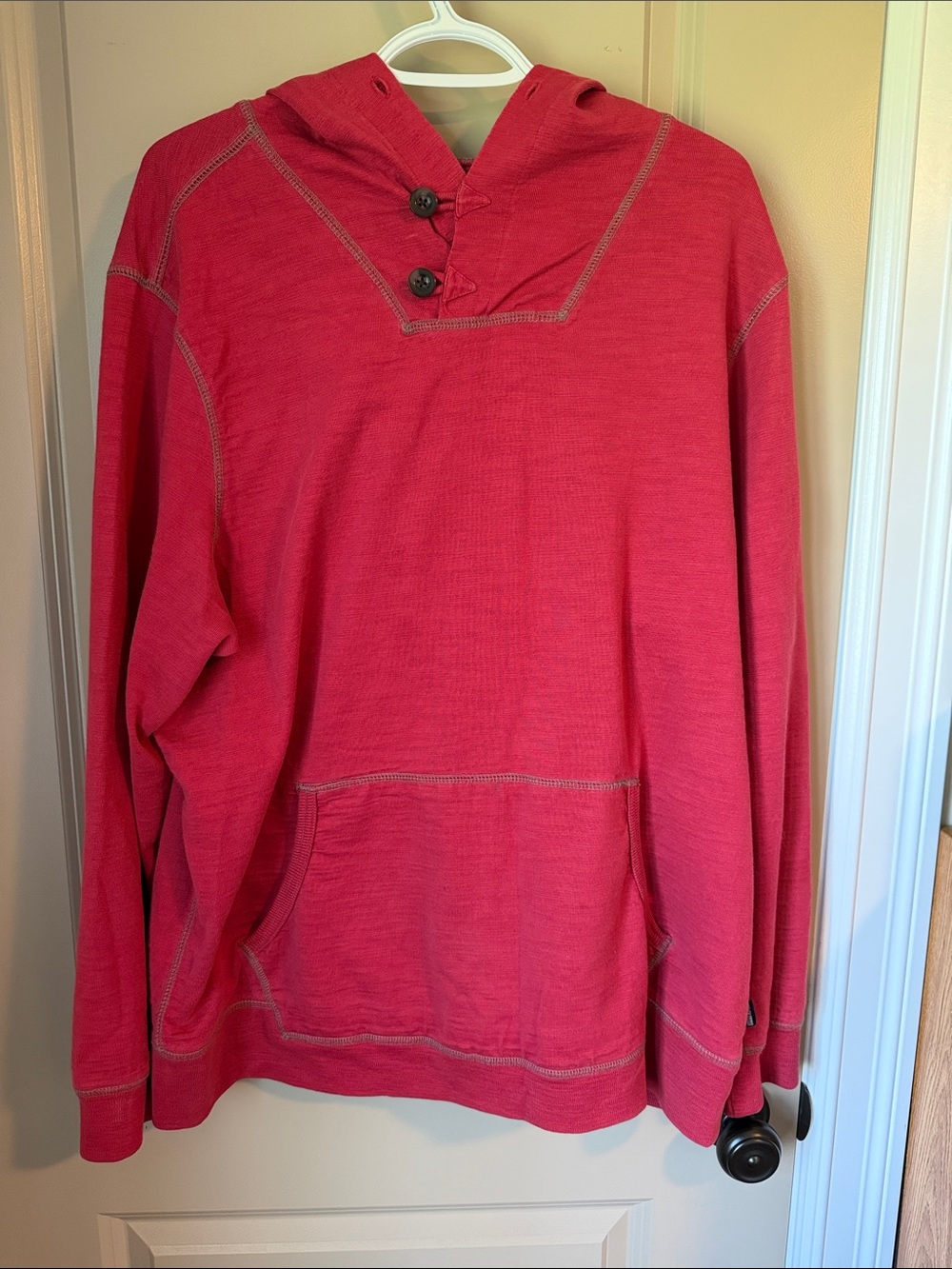 Banana Republic 100% Cotton Red Contrast Stitch Henley Hoodie Knit Gorpcore XL